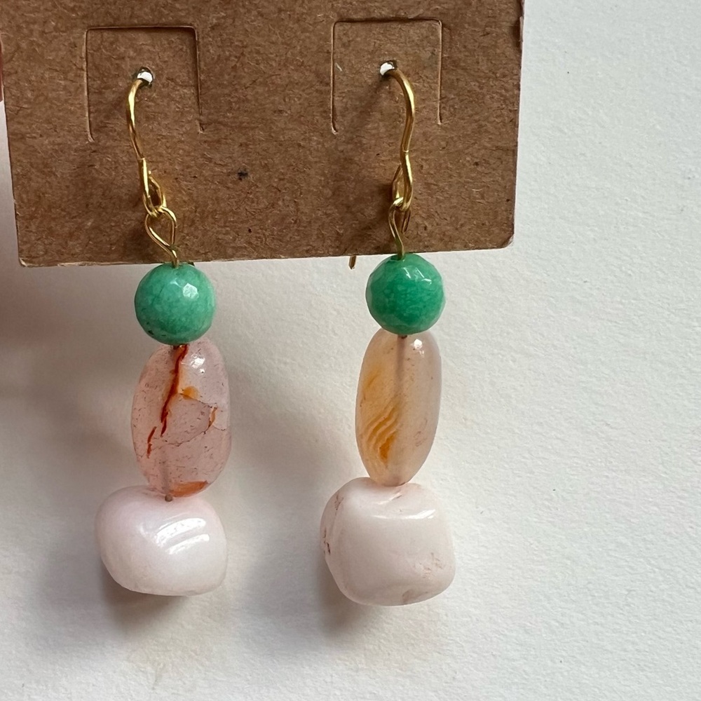 Agate and Jade Gemstone Earrings- Handmade-NWOT